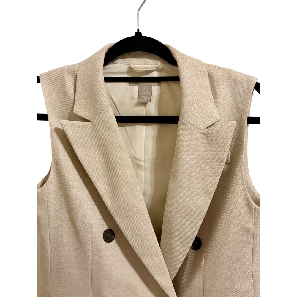 H&M Beige Double Breasted Long Sleeveless Blazer Vest XS Quiet Luxury - Picture 5 of 10